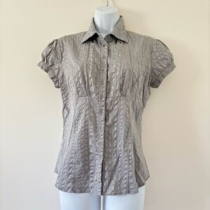 Vintage Silver Gray Puff Sleeve Blouse